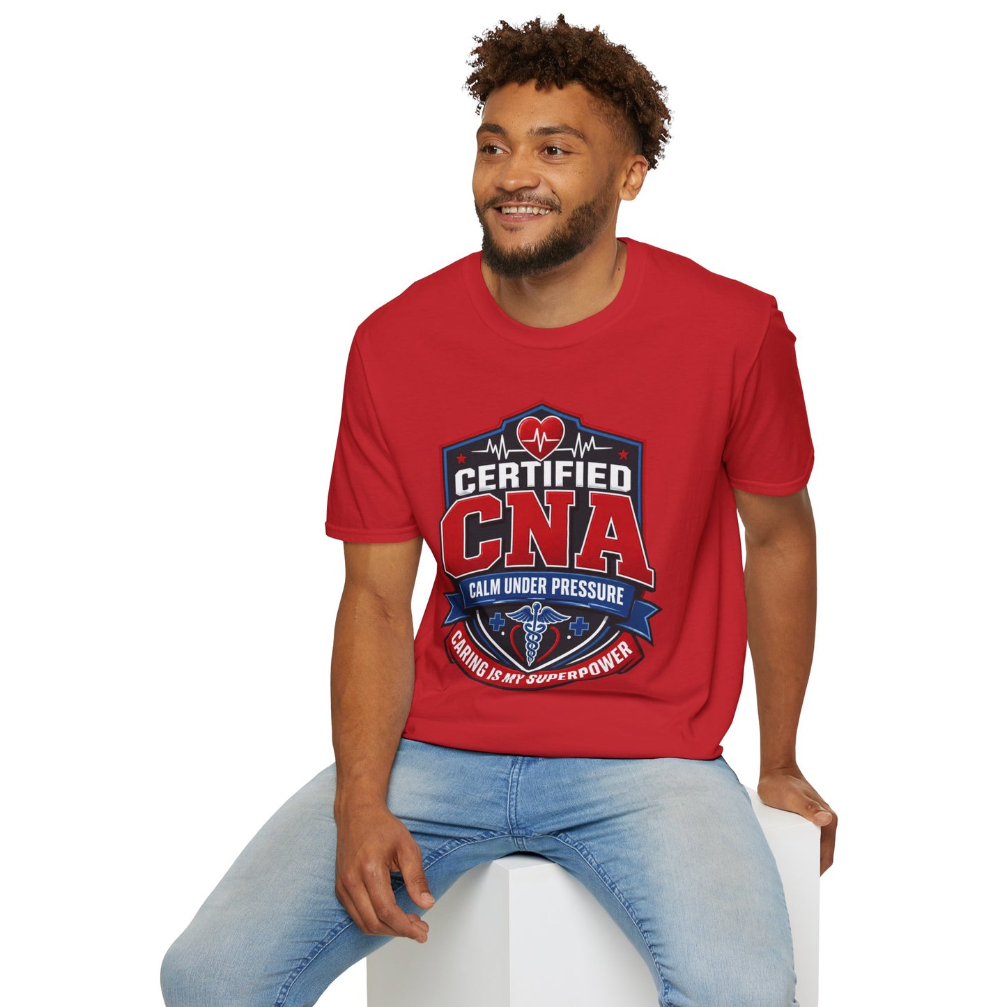 CNA T-Shirt – "Certified CNA: Calm Under Pressure, Caring Is My Superpower" Healthcare Worker Tee