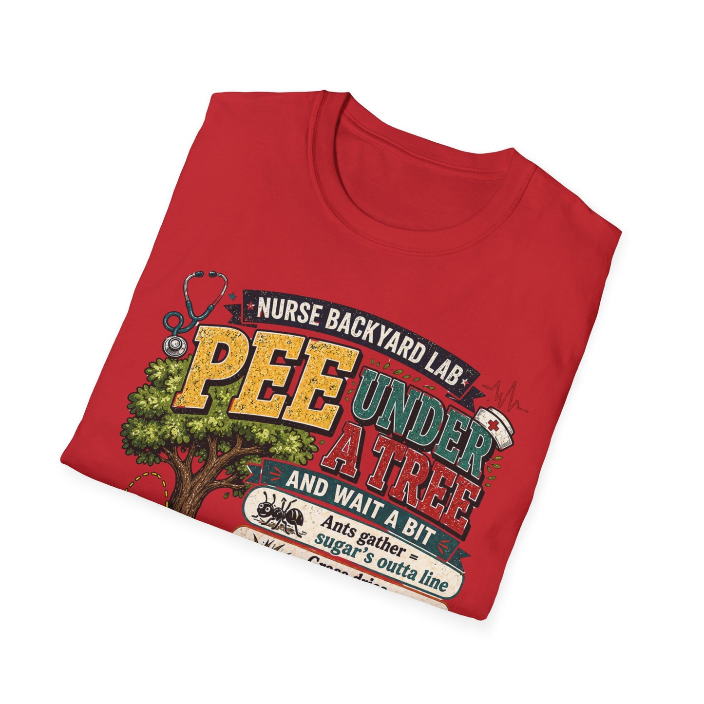 Funny Nurse T-Shirt - "Pee Under a Tree" Backyard Lab Humor Top for Veterinary & Dog Lovers