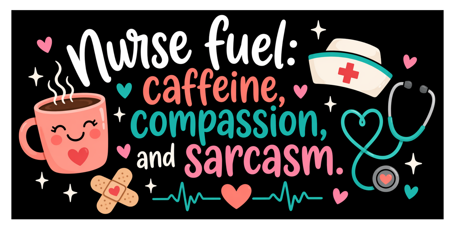 Funny Nurse Mug – Caffeine, Compassion & Sarcasm Black Ceramic Coffee Mug