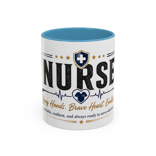 Nurse Coffee Mug – ‘Caring Hands, Brave Heart’ Accent Ceramic Mug (11/15oz)