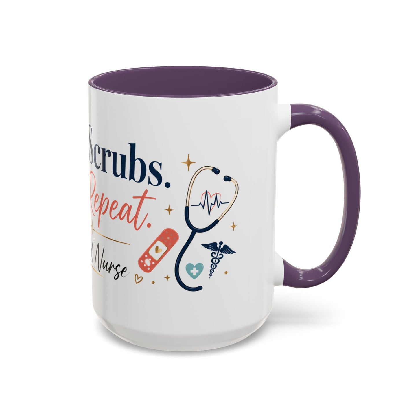 Nurse Coffee Mug — "Coffee. Scrubs. Care. Repeat." Accent 11/15oz