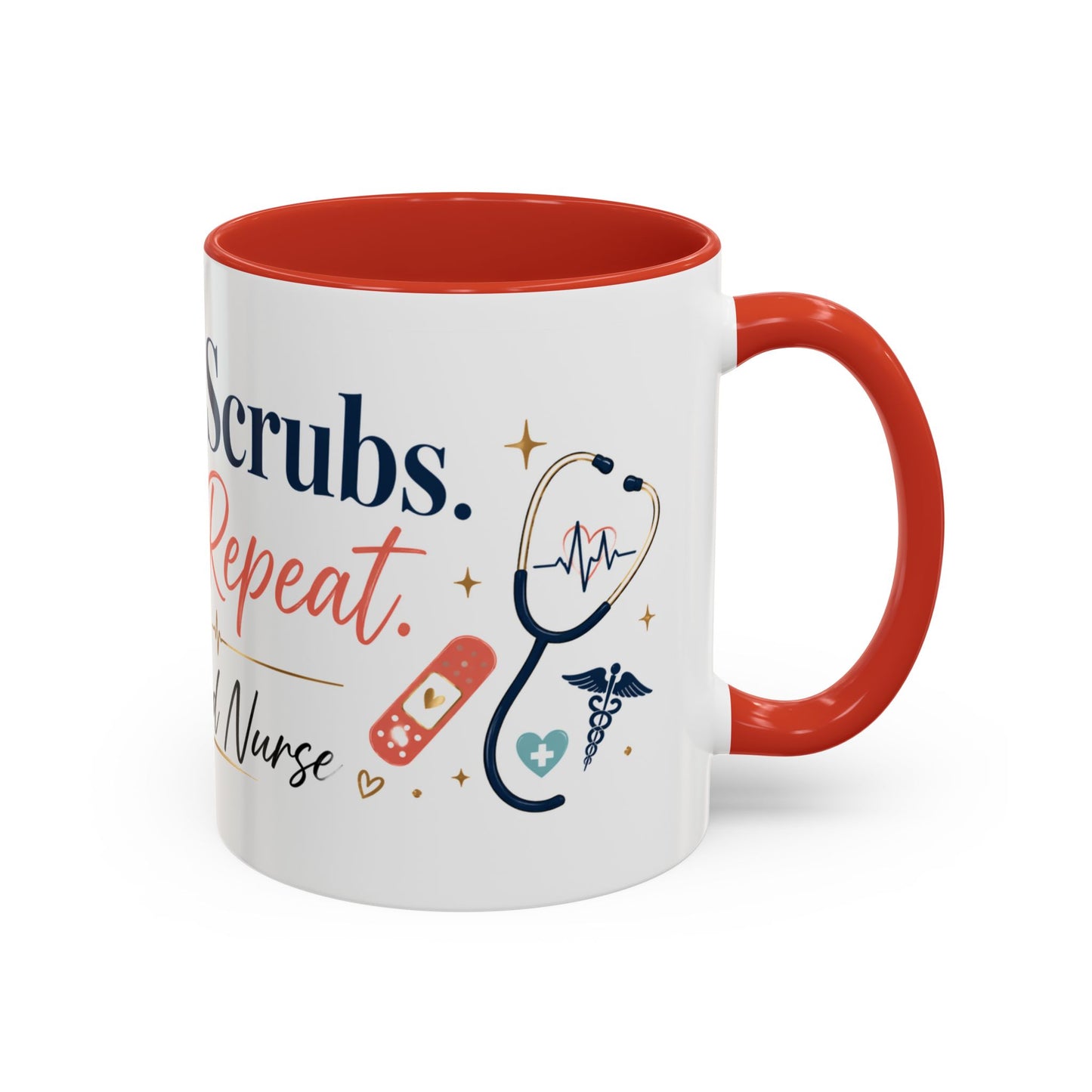 Nurse Coffee Mug — "Coffee. Scrubs. Care. Repeat." Accent 11/15oz