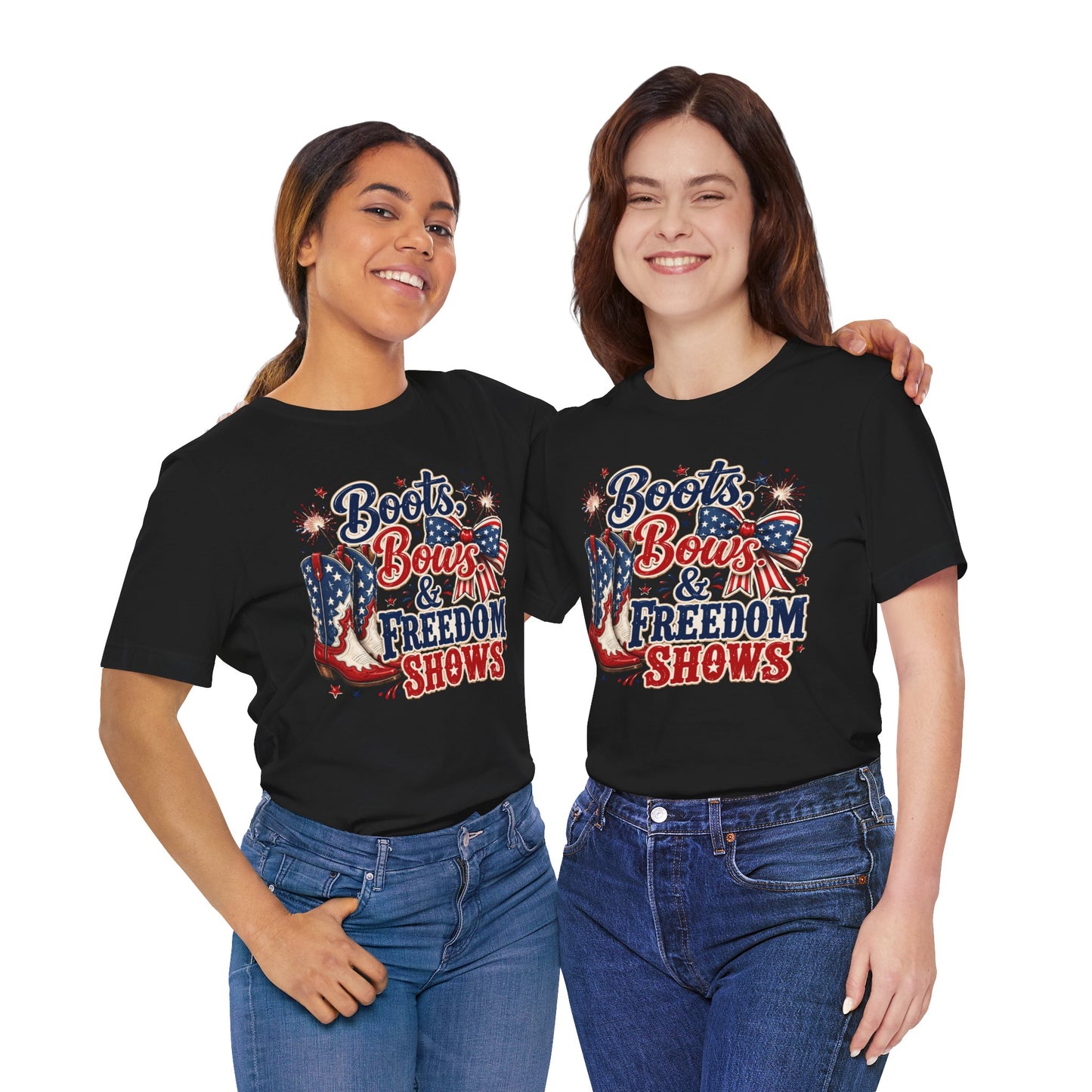 Boots Bows & Freedom Shows Patriotic Tee — 4th of July Western America Shirt