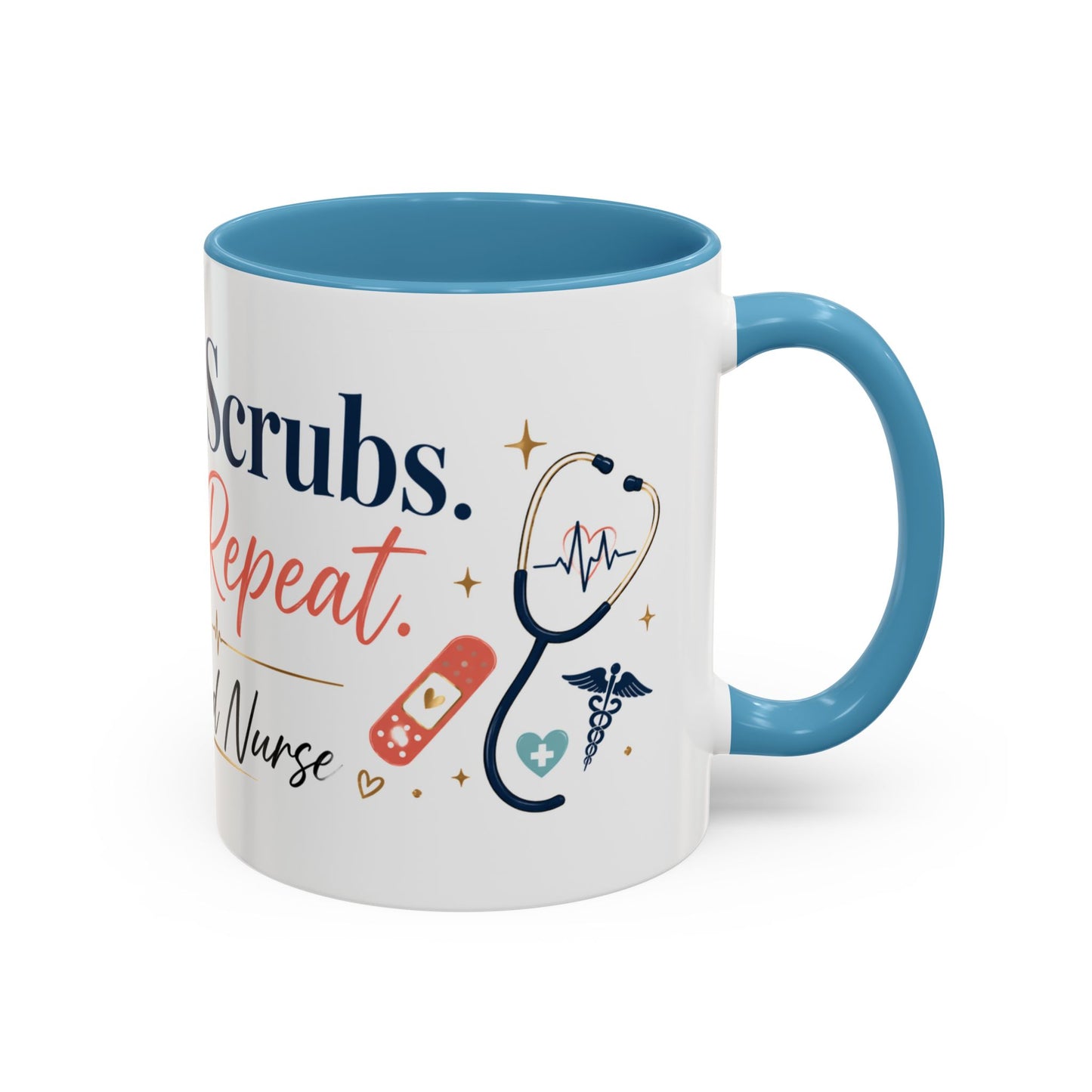 Nurse Coffee Mug — "Coffee. Scrubs. Care. Repeat." Accent 11/15oz