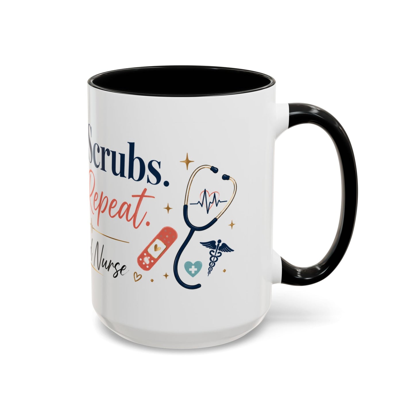 Nurse Coffee Mug — "Coffee. Scrubs. Care. Repeat." Accent 11/15oz