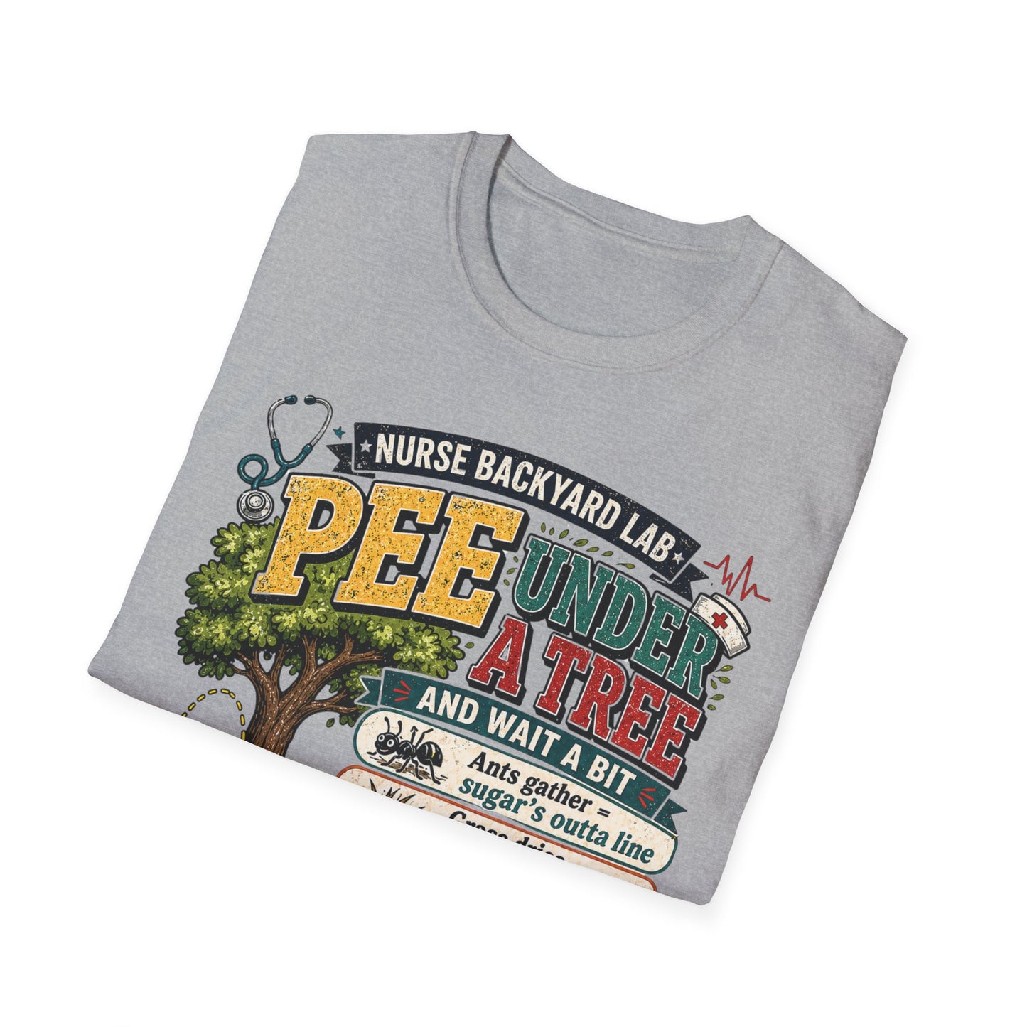 Funny Nurse T-Shirt - "Pee Under a Tree" Backyard Lab Humor Top for Veterinary & Dog Lovers