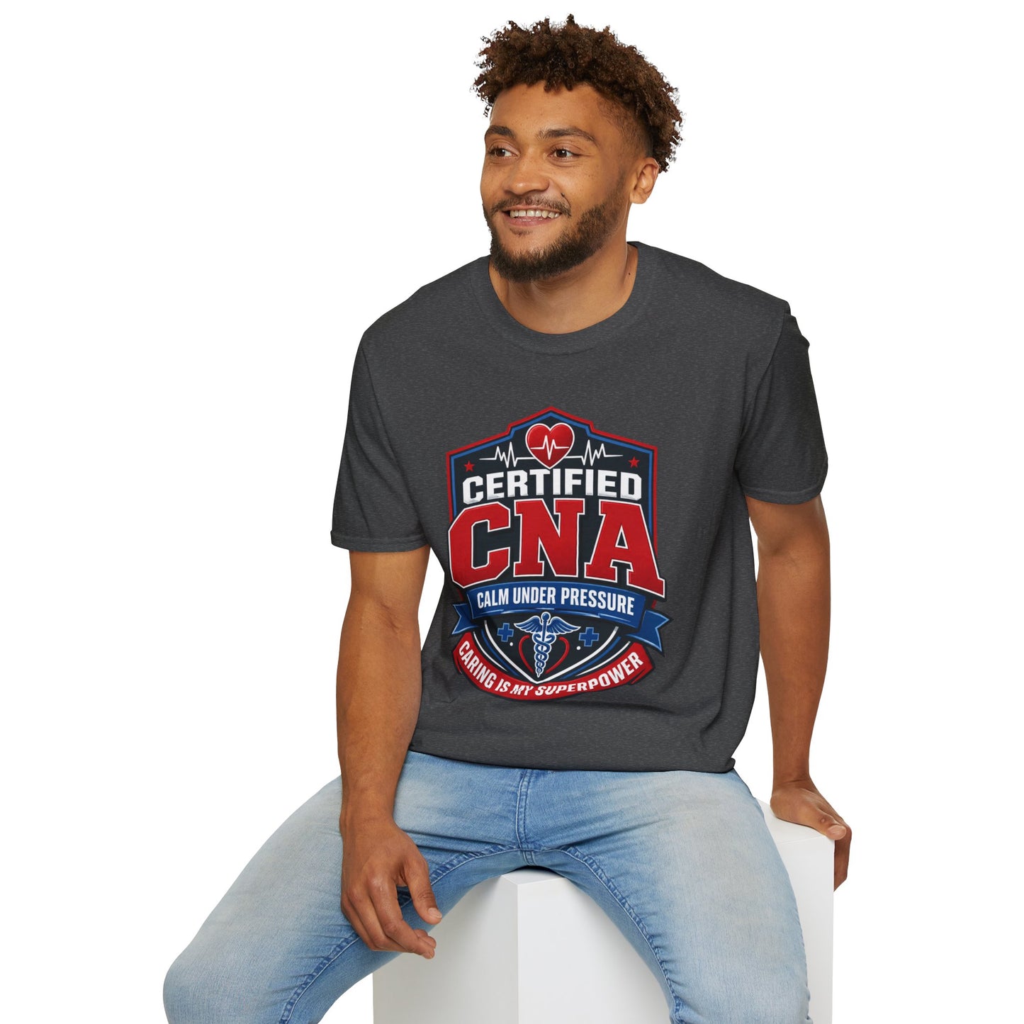 CNA T-Shirt – "Certified CNA: Calm Under Pressure, Caring Is My Superpower" Healthcare Worker Tee