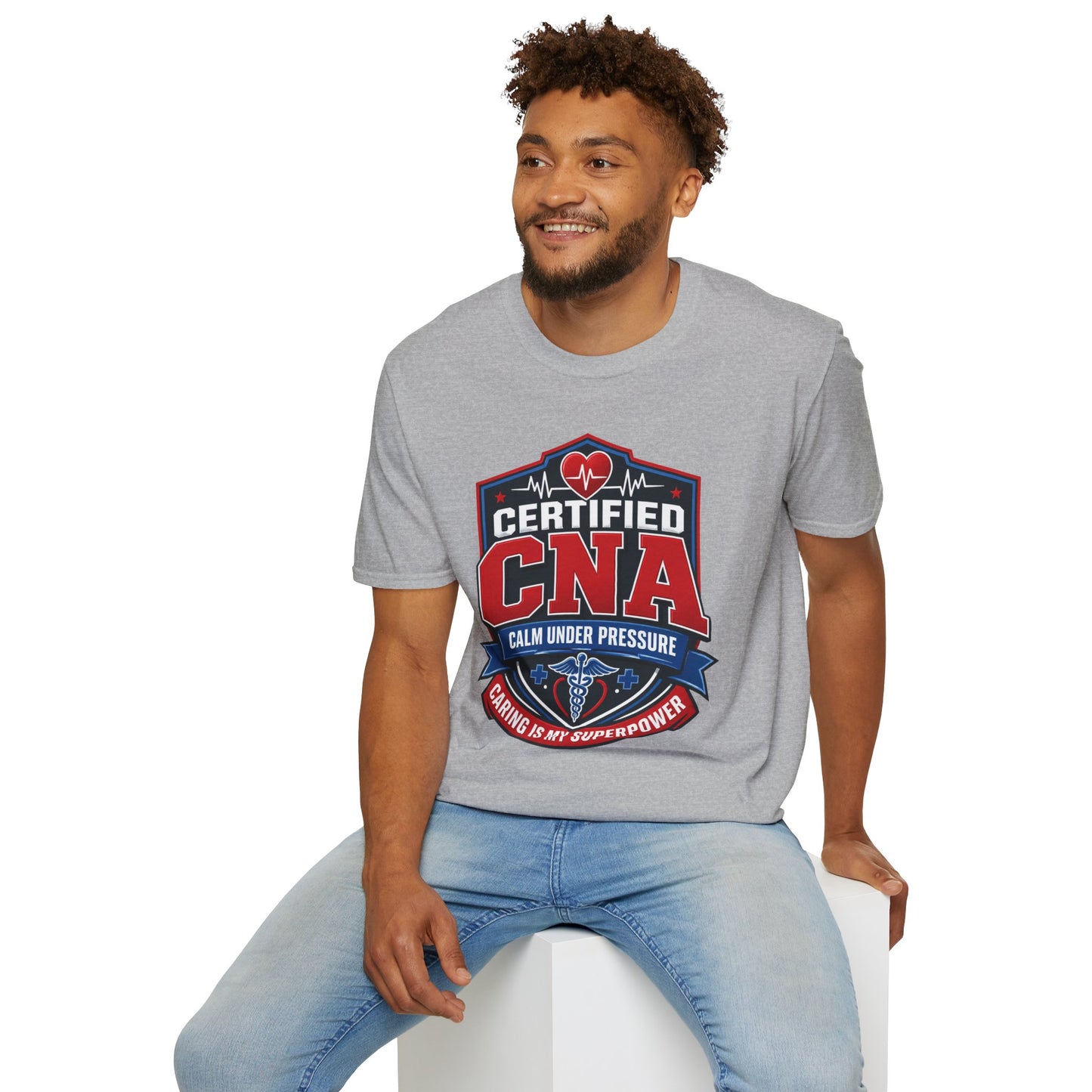 CNA T-Shirt – "Certified CNA: Calm Under Pressure, Caring Is My Superpower" Healthcare Worker Tee