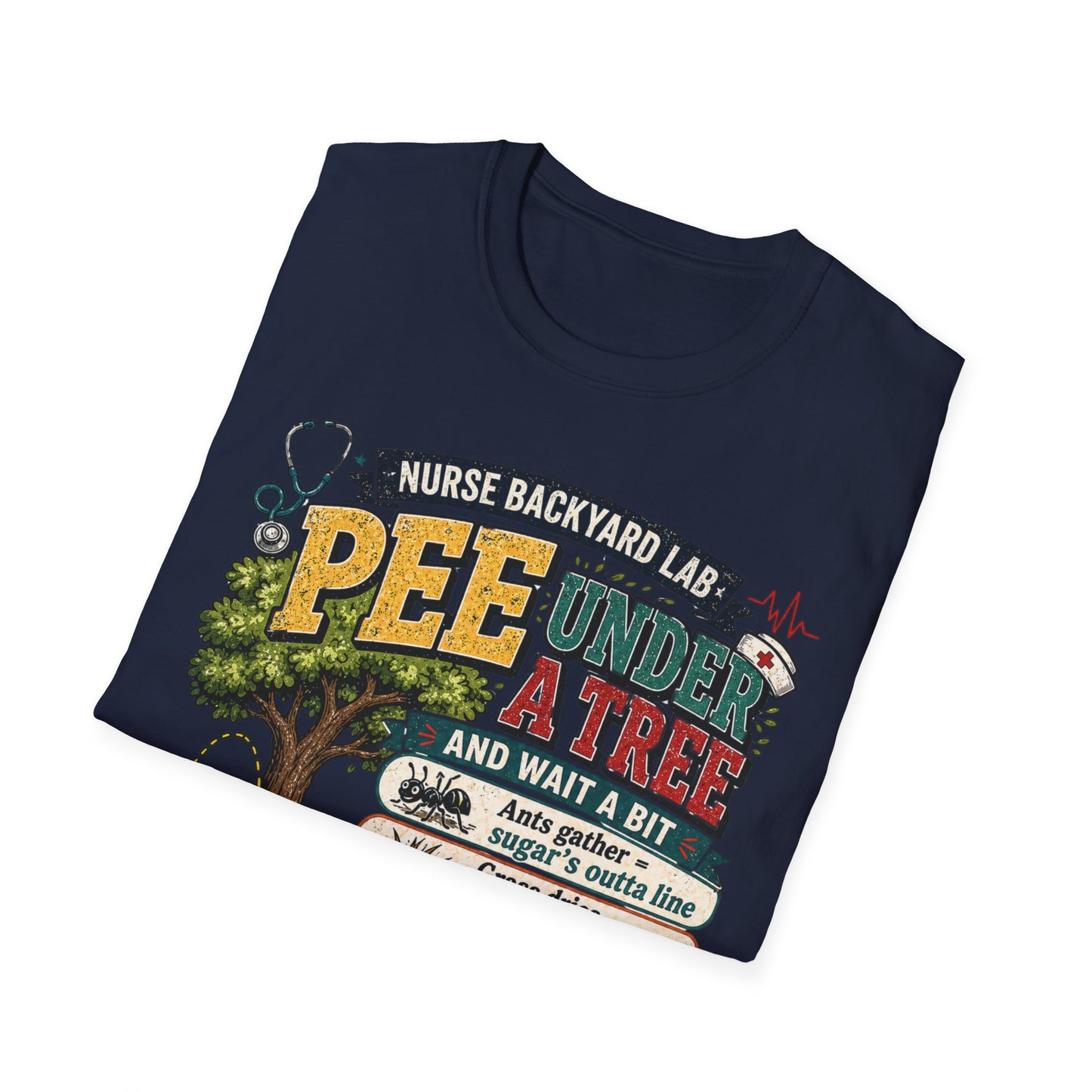 Funny Nurse T-Shirt - "Pee Under a Tree" Backyard Lab Humor Top for Veterinary & Dog Lovers