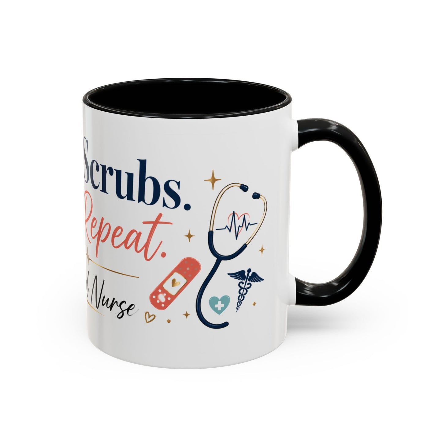Nurse Coffee Mug — "Coffee. Scrubs. Care. Repeat." Accent 11/15oz