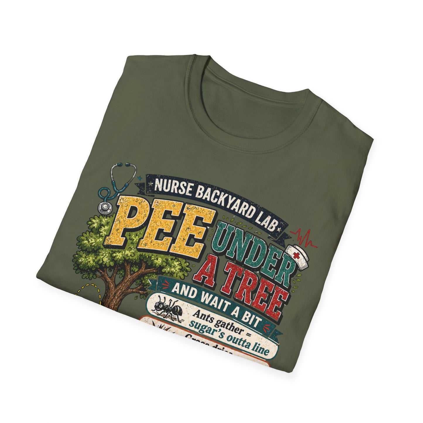 Funny Nurse T-Shirt - "Pee Under a Tree" Backyard Lab Humor Top for Veterinary & Dog Lovers