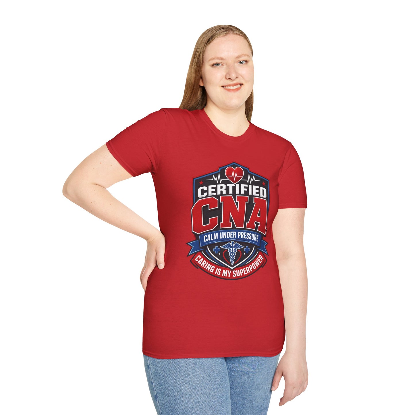 CNA T-Shirt – "Certified CNA: Calm Under Pressure, Caring Is My Superpower" Healthcare Worker Tee
