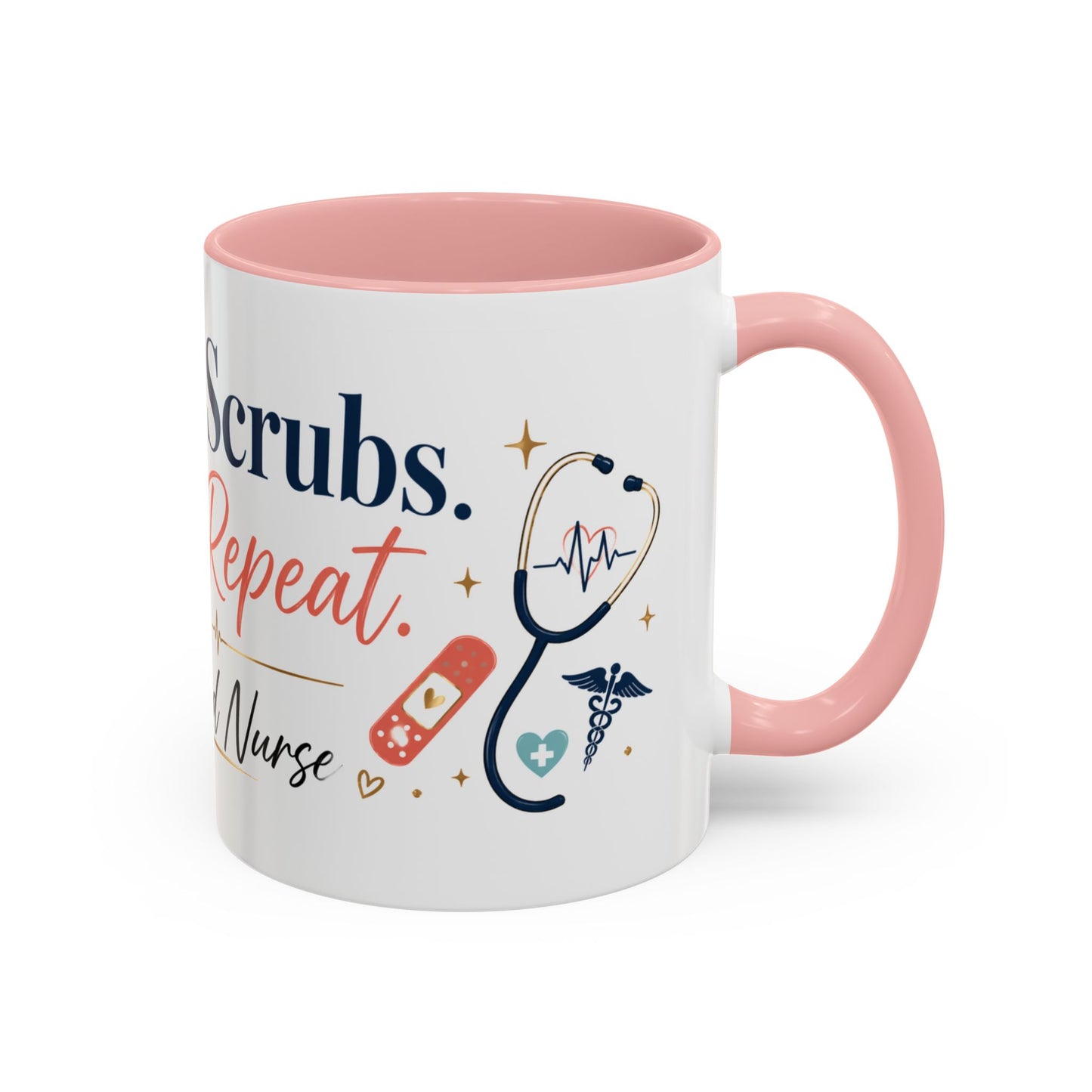 Nurse Coffee Mug — "Coffee. Scrubs. Care. Repeat." Accent 11/15oz