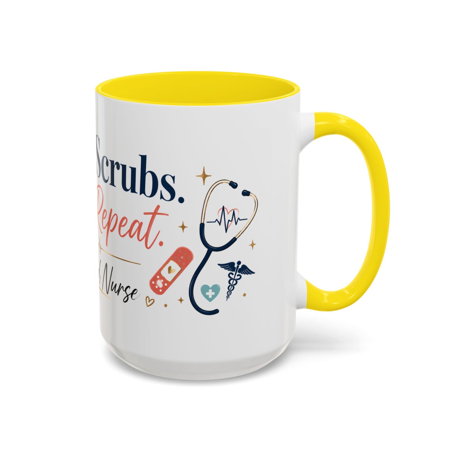 Nurse Coffee Mug — "Coffee. Scrubs. Care. Repeat." Accent 11/15oz
