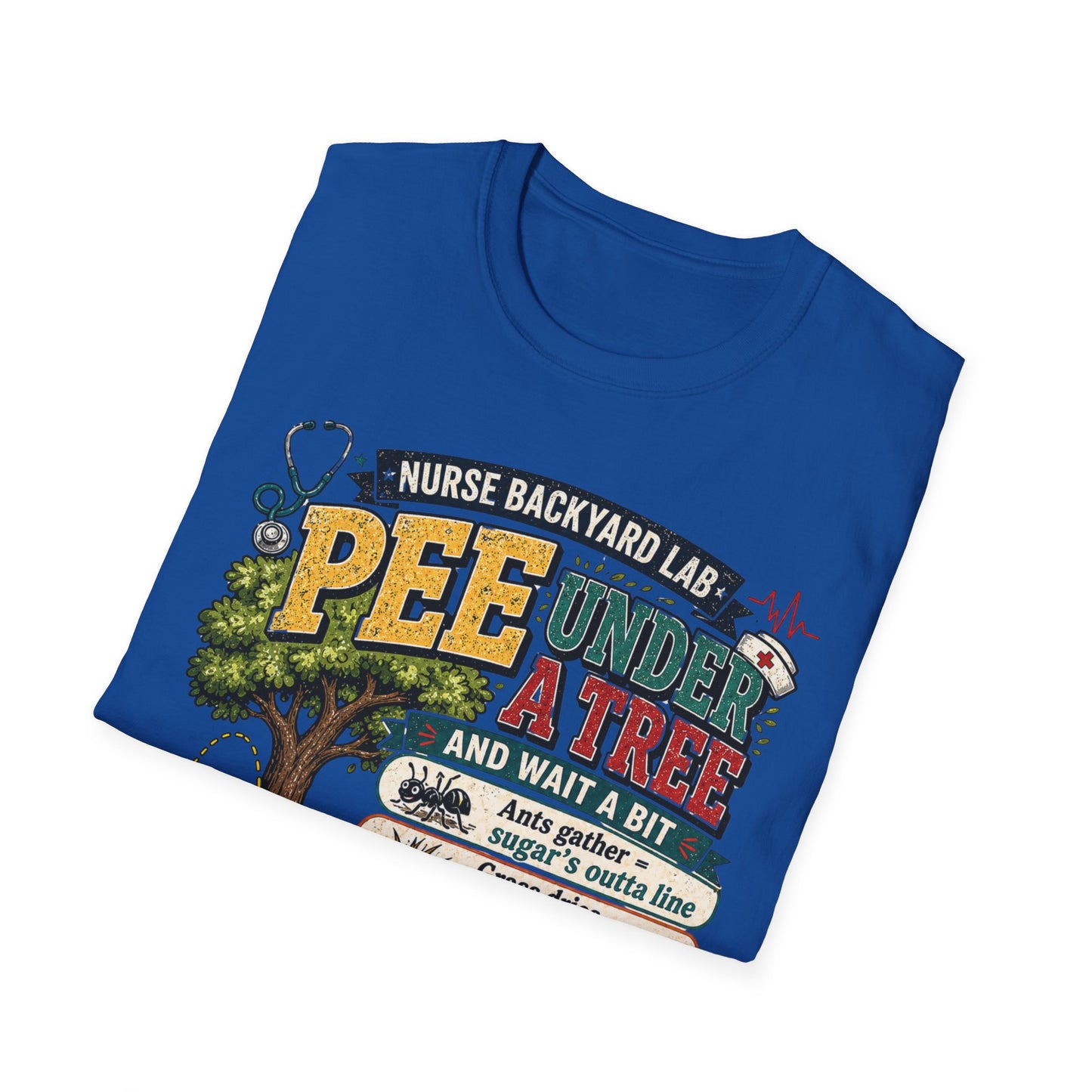 Funny Nurse T-Shirt - "Pee Under a Tree" Backyard Lab Humor Top for Veterinary & Dog Lovers