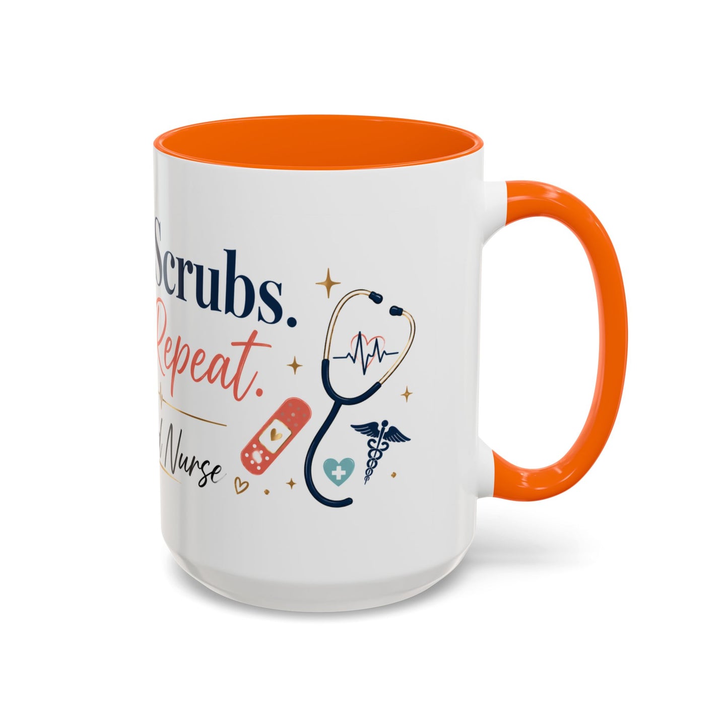 Nurse Coffee Mug — "Coffee. Scrubs. Care. Repeat." Accent 11/15oz