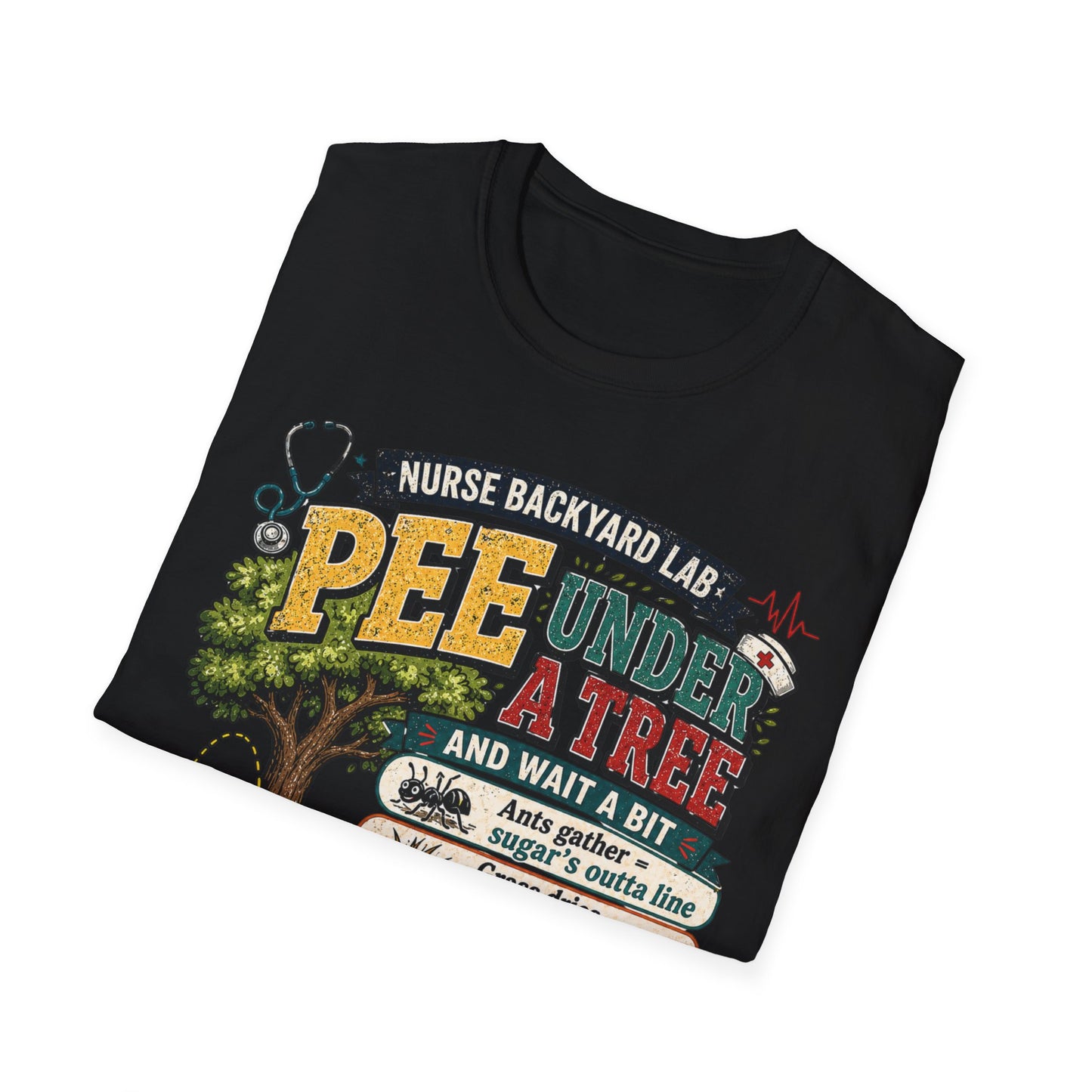 Funny Nurse T-Shirt - "Pee Under a Tree" Backyard Lab Humor Top for Veterinary & Dog Lovers