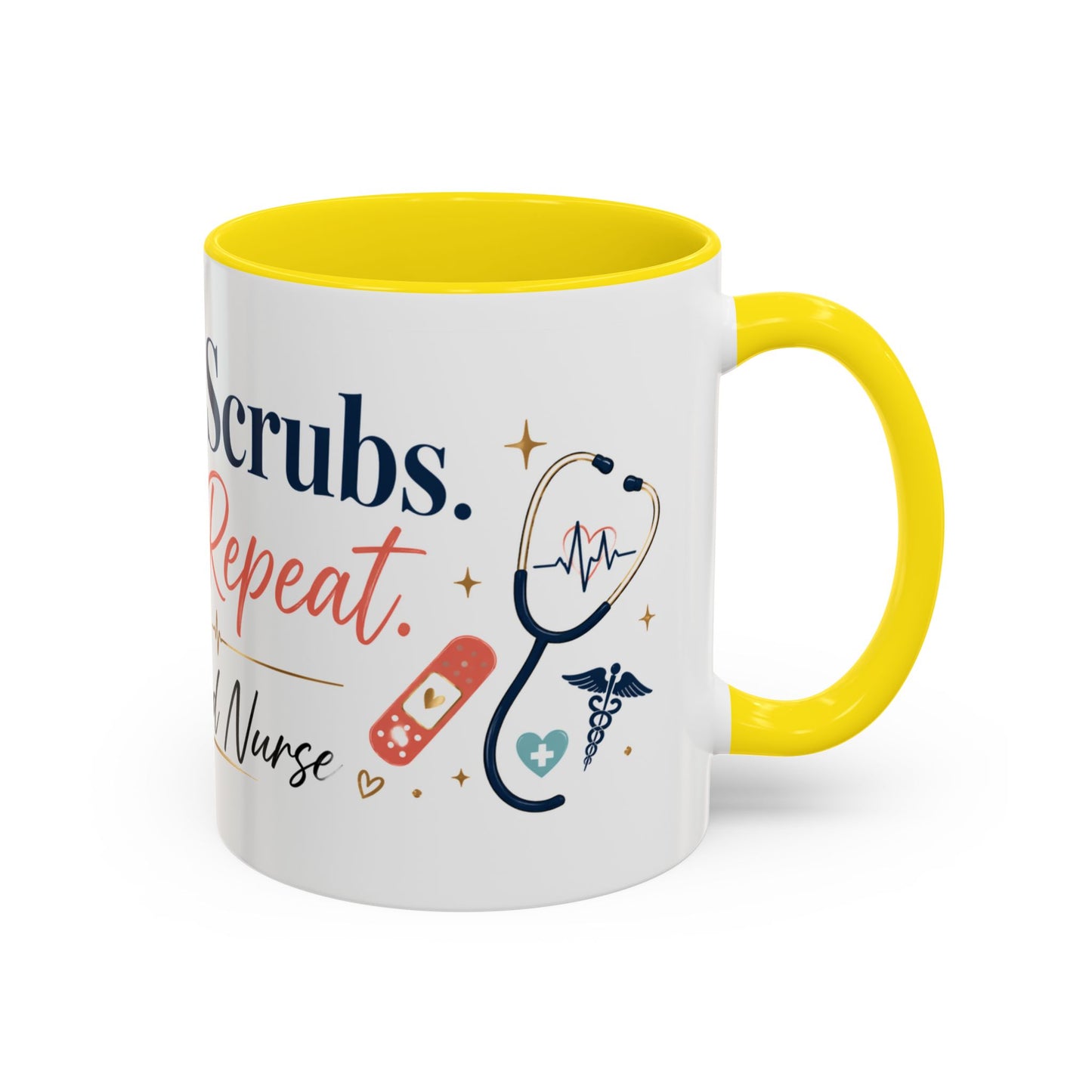 Nurse Coffee Mug — "Coffee. Scrubs. Care. Repeat." Accent 11/15oz