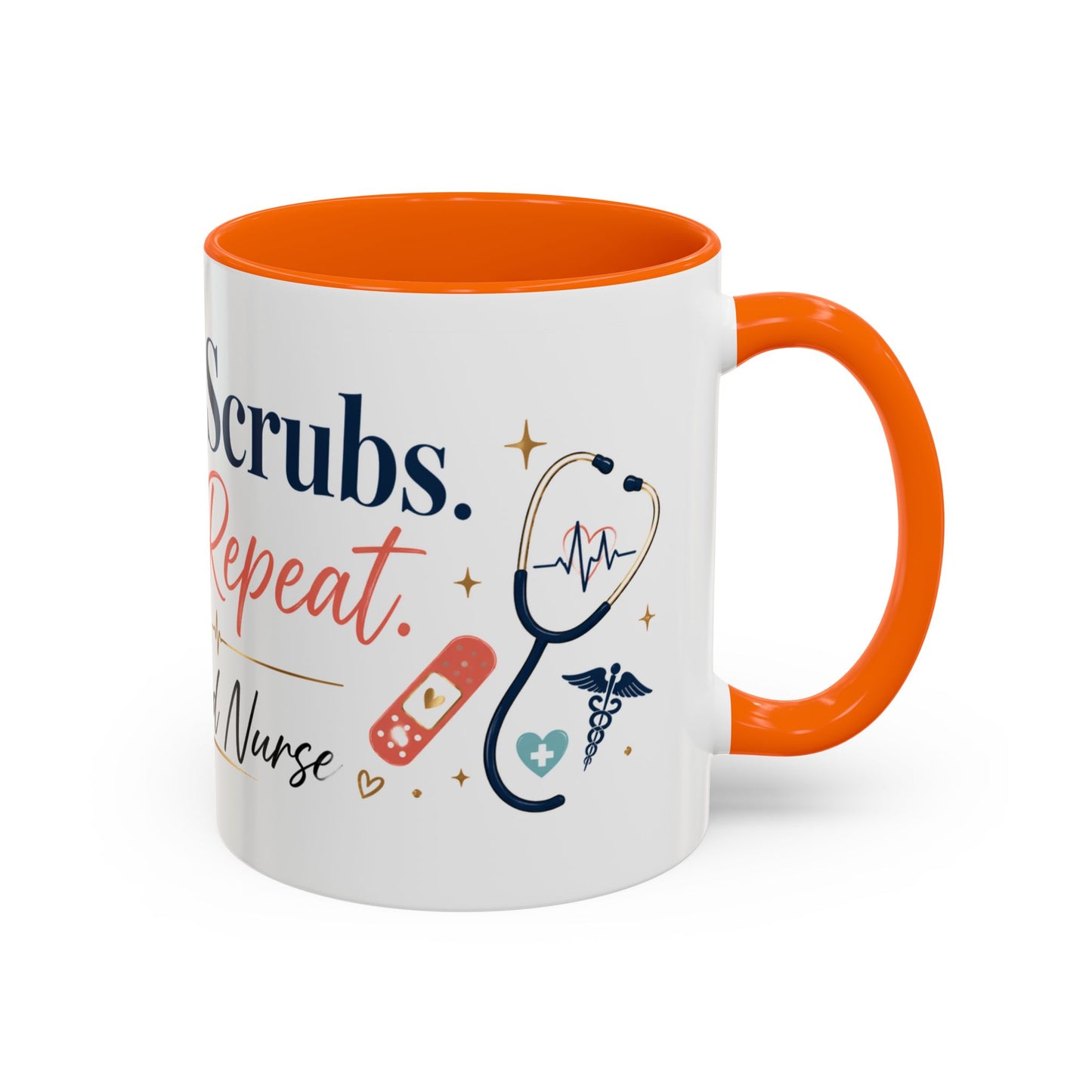 Nurse Coffee Mug — "Coffee. Scrubs. Care. Repeat." Accent 11/15oz