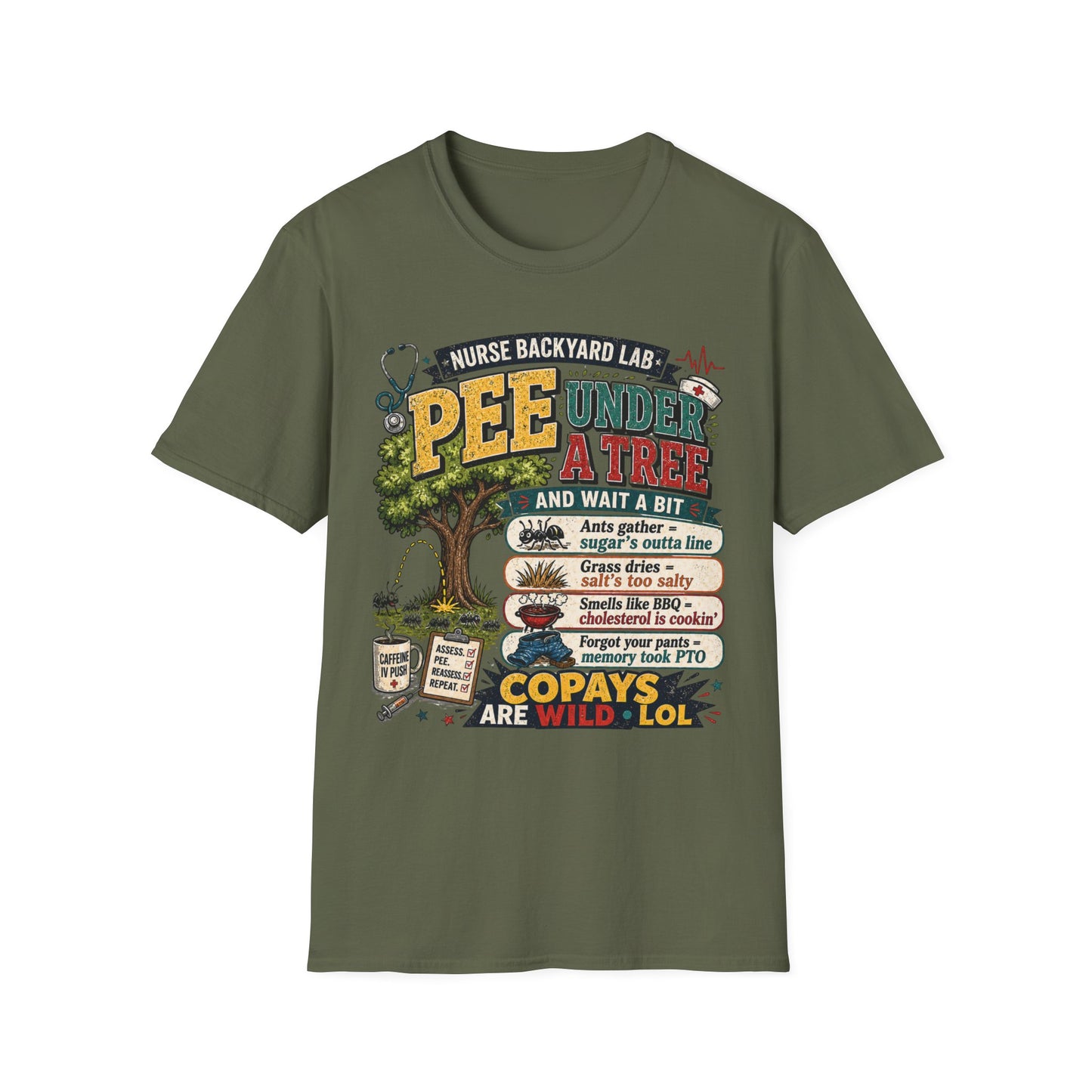 Funny Nurse T-Shirt - "Pee Under a Tree" Backyard Lab Humor Top for Veterinary & Dog Lovers