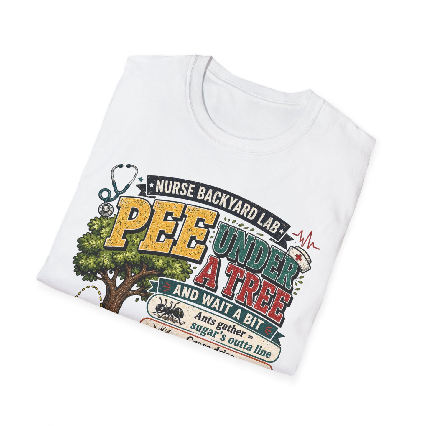 Funny Nurse T-Shirt - "Pee Under a Tree" Backyard Lab Humor Top for Veterinary & Dog Lovers