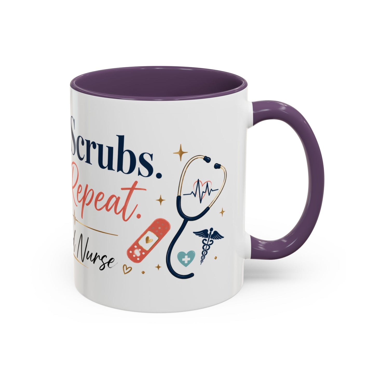 Nurse Coffee Mug — "Coffee. Scrubs. Care. Repeat." Accent 11/15oz