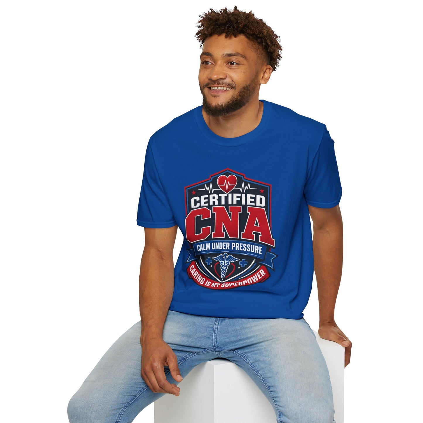 CNA T-Shirt – "Certified CNA: Calm Under Pressure, Caring Is My Superpower" Healthcare Worker Tee