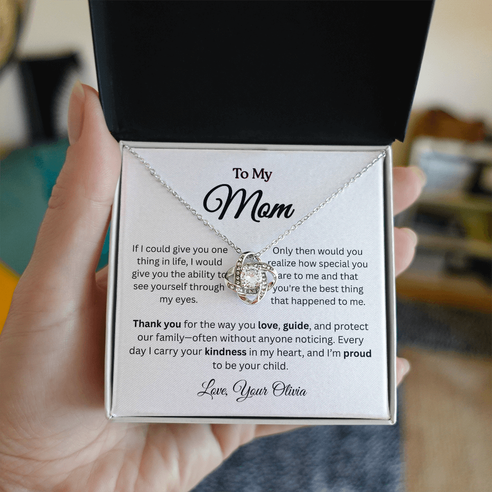 Personalized ‘Best Thing in My Life' Love Knot Necklace – Gift for Mom