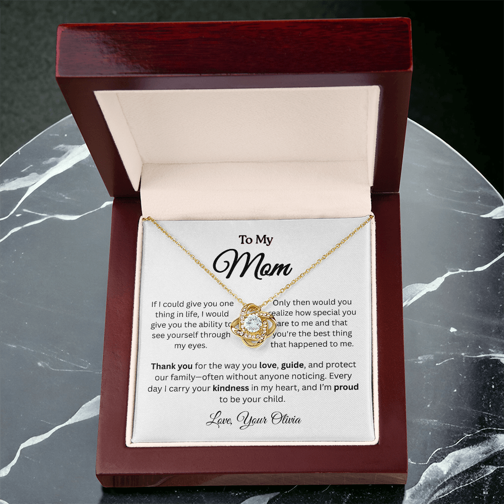 Personalized ‘Best Thing in My Life' Love Knot Necklace – Gift for Mom