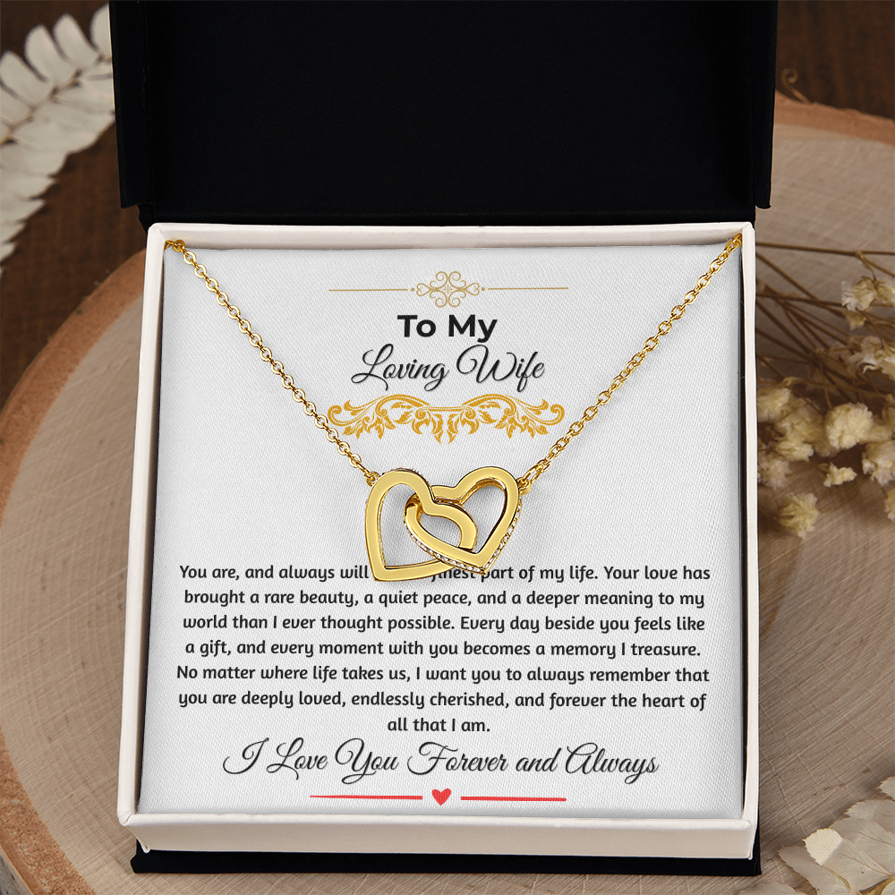 To My Loving Wife "The Finest Part Of My Life" Interlocking Heart Necklace