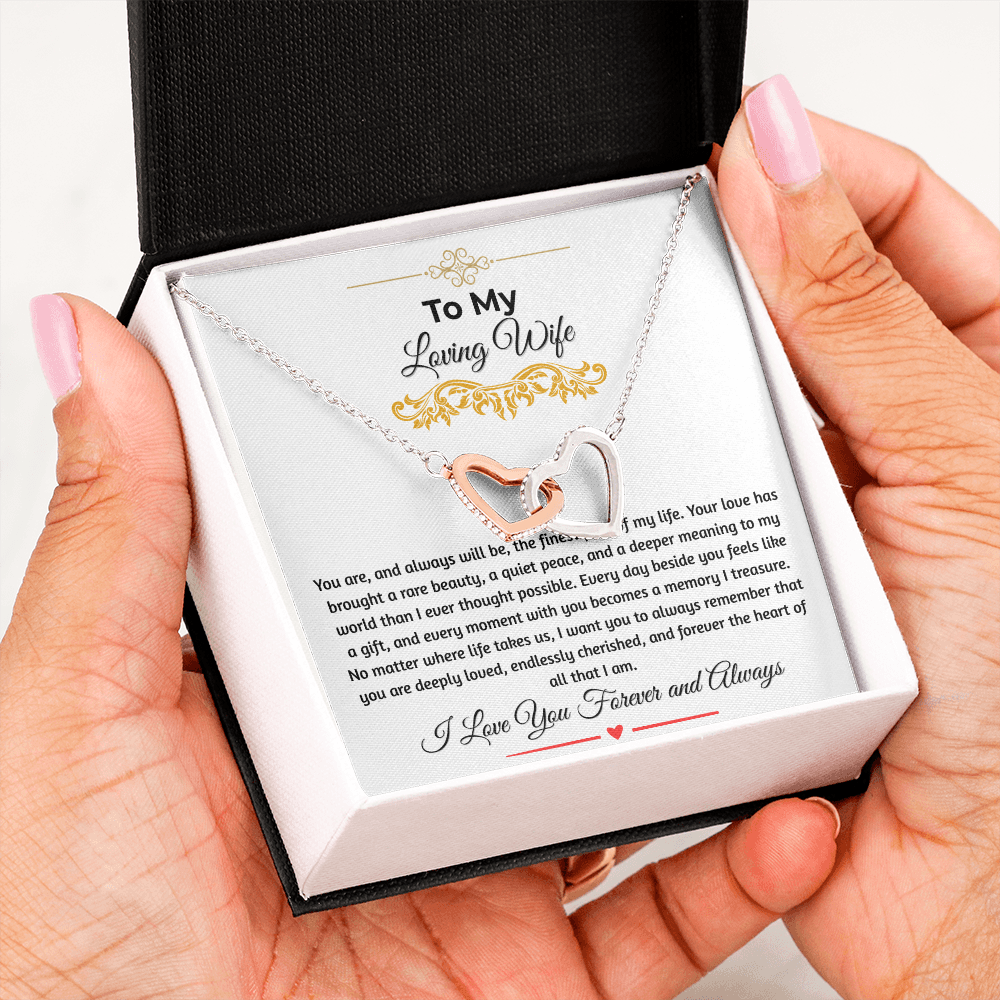To My Loving Wife "The Finest Part Of My Life" Interlocking Heart Necklace