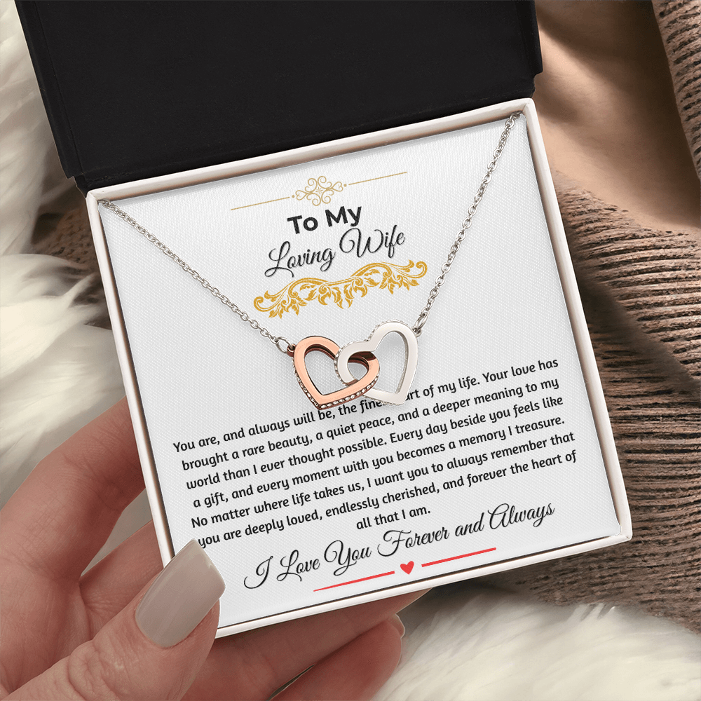 To My Loving Wife "The Finest Part Of My Life" Interlocking Heart Necklace