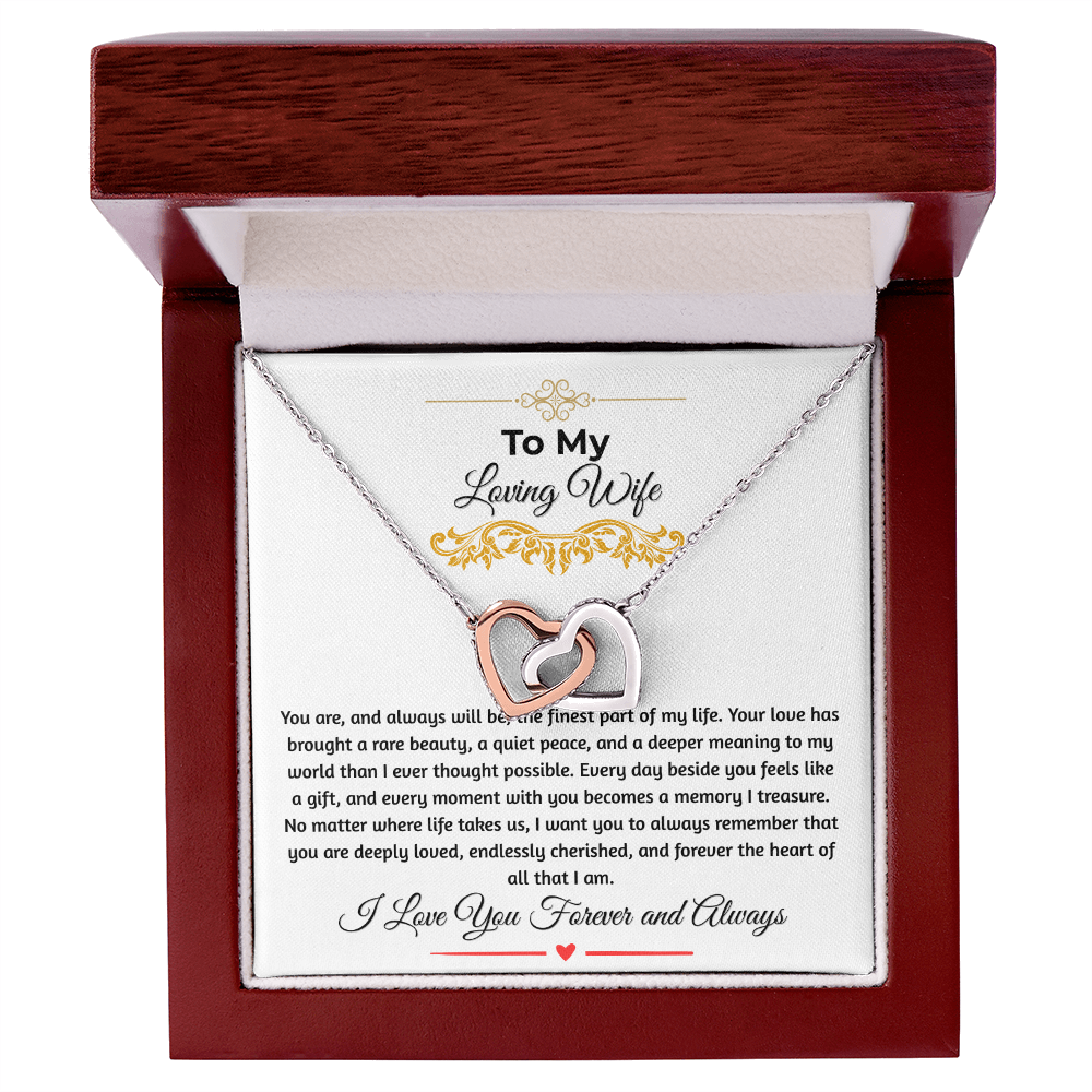 To My Loving Wife "The Finest Part Of My Life" Interlocking Heart Necklace