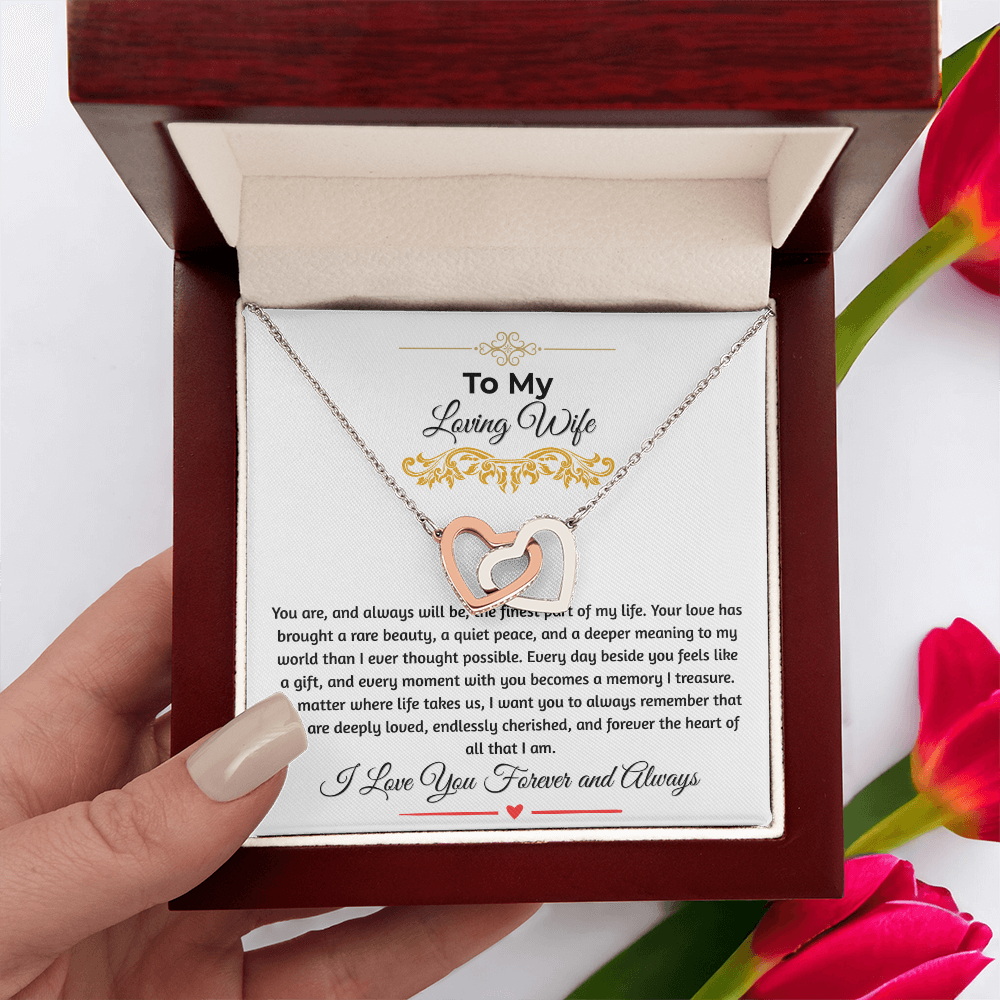 To My Loving Wife "The Finest Part Of My Life" Interlocking Heart Necklace