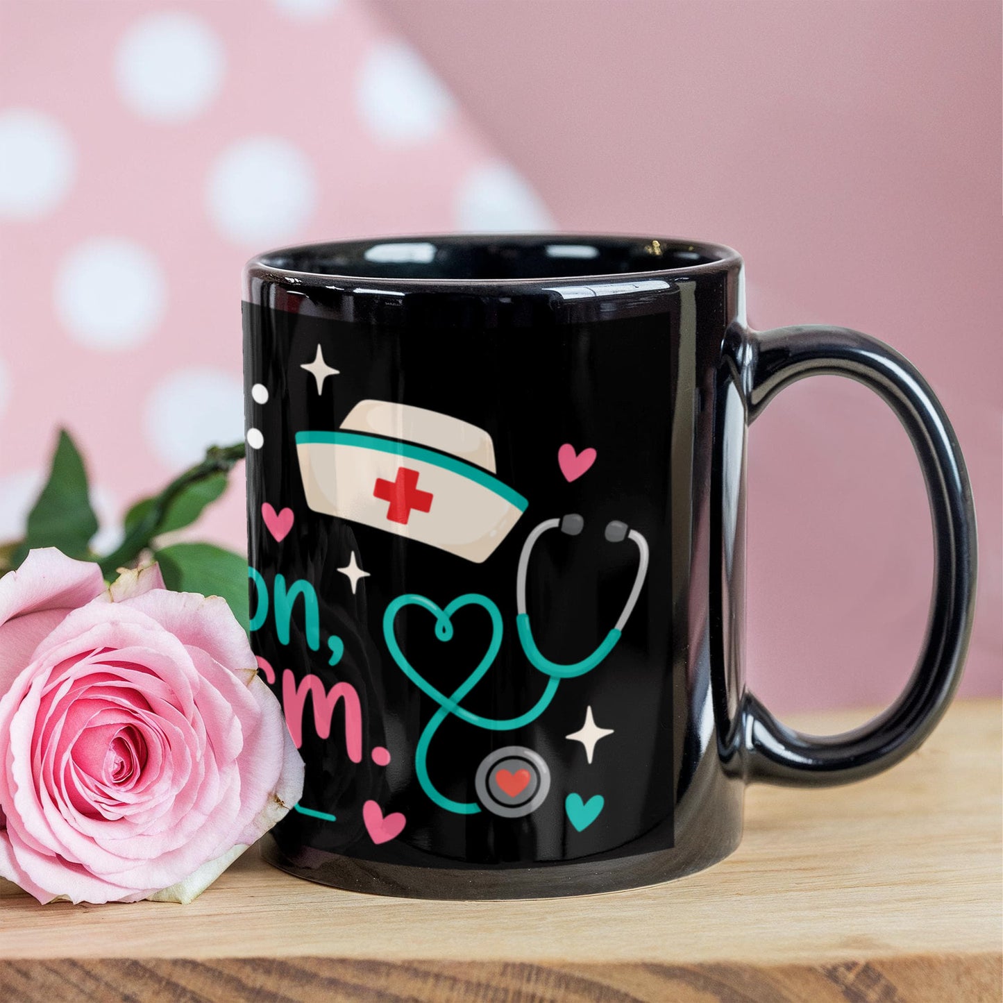 Funny Nurse Mug – Caffeine, Compassion & Sarcasm Black Ceramic Coffee Mug