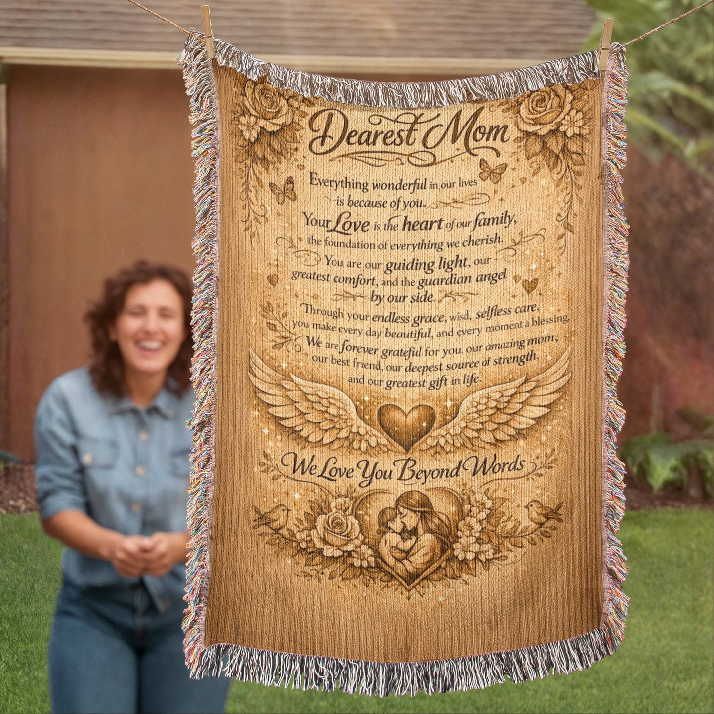 To My Dearest Mom Wooden Blanket – Luxury Mother's Day Gift for Mom