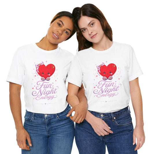 Fun Night Energy Heart Tee — Cute Retro Valentine's Graphic Shirt